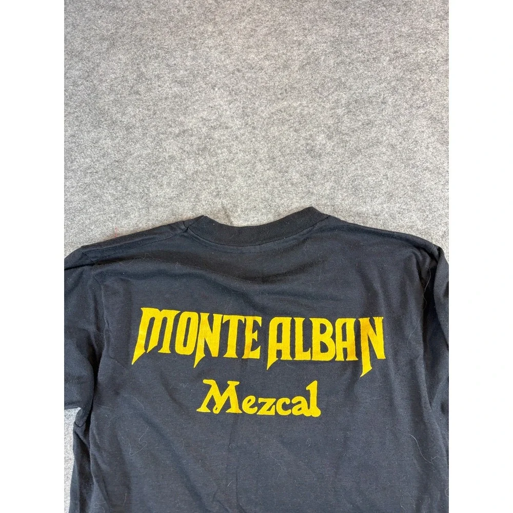 Vtg 70s Mexican Alcohol T Shirt Mens Small Black Eat the Worm USA Tequila Faded